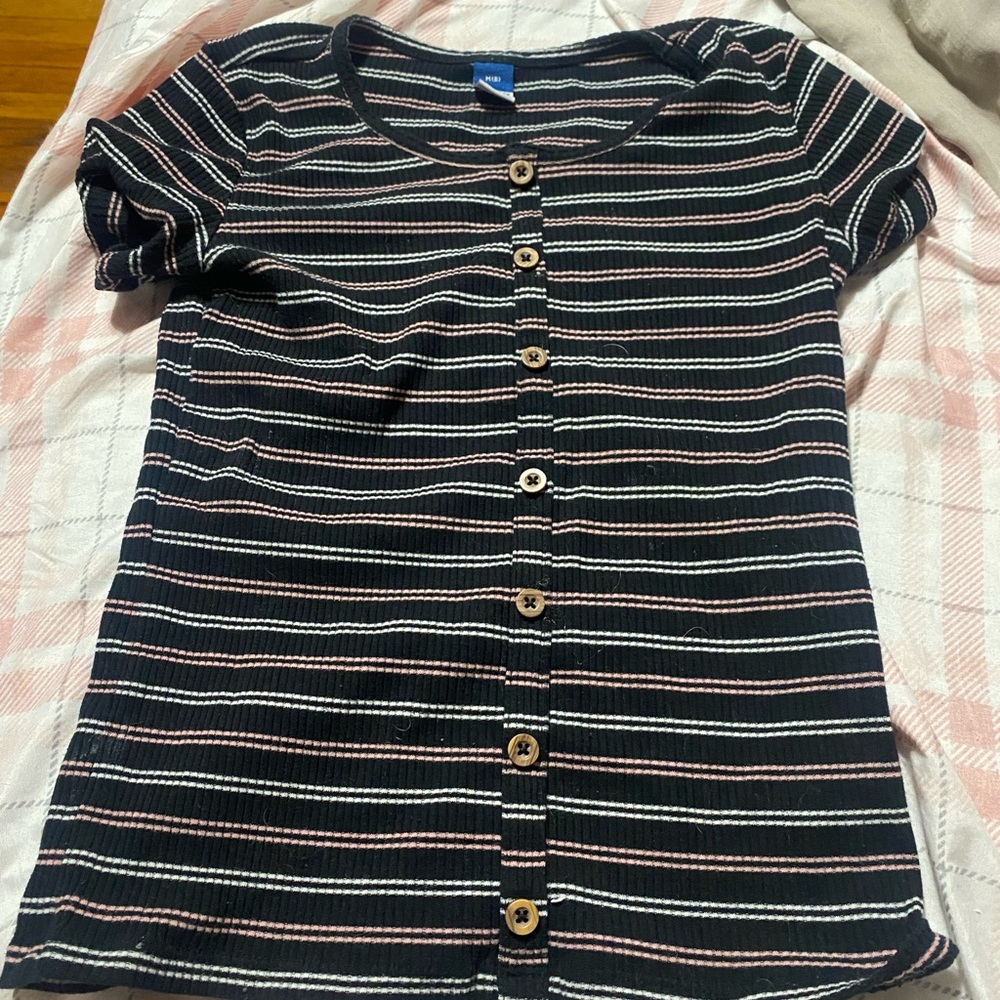 Old Navy Kids Black and Pink Striped Tee